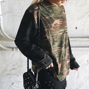 LF Vintage Army Tee w Flannel Sleeves